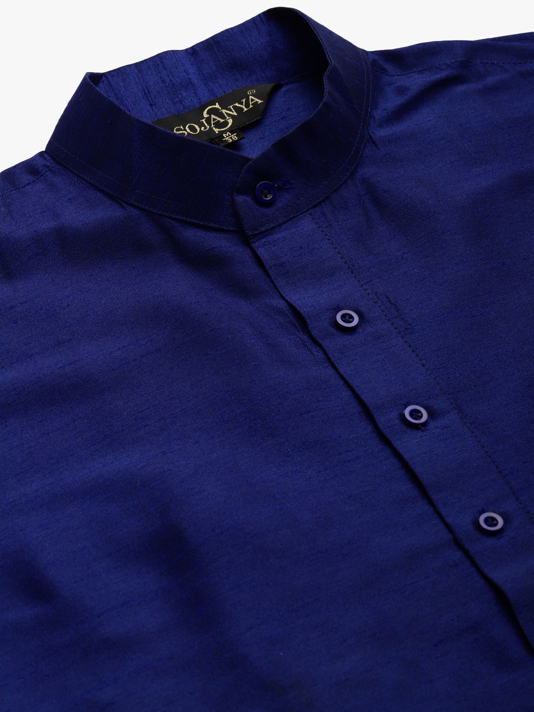 SOJANYA Men Navy Blue Solid Kurta with Churidar & Nehru Jacket