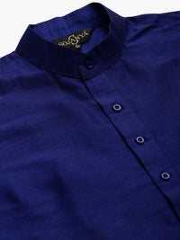 SOJANYA Men Navy Blue Solid Kurta with Churidar & Nehru Jacket