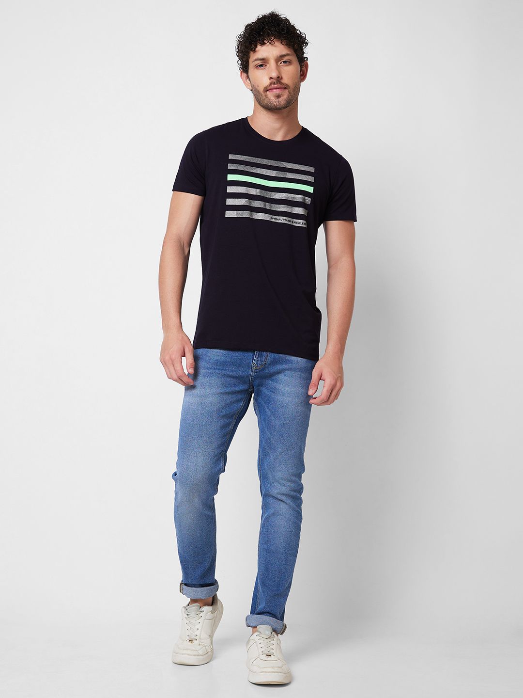 SPYKAR Round Neck Short Sleeves Printed Slim Fit Cotton T-shirt