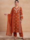 House of Chikankari Women Ethnic Motifs Embroidered Regular Thread Work Chanderi Silk Kurta with Trousers &