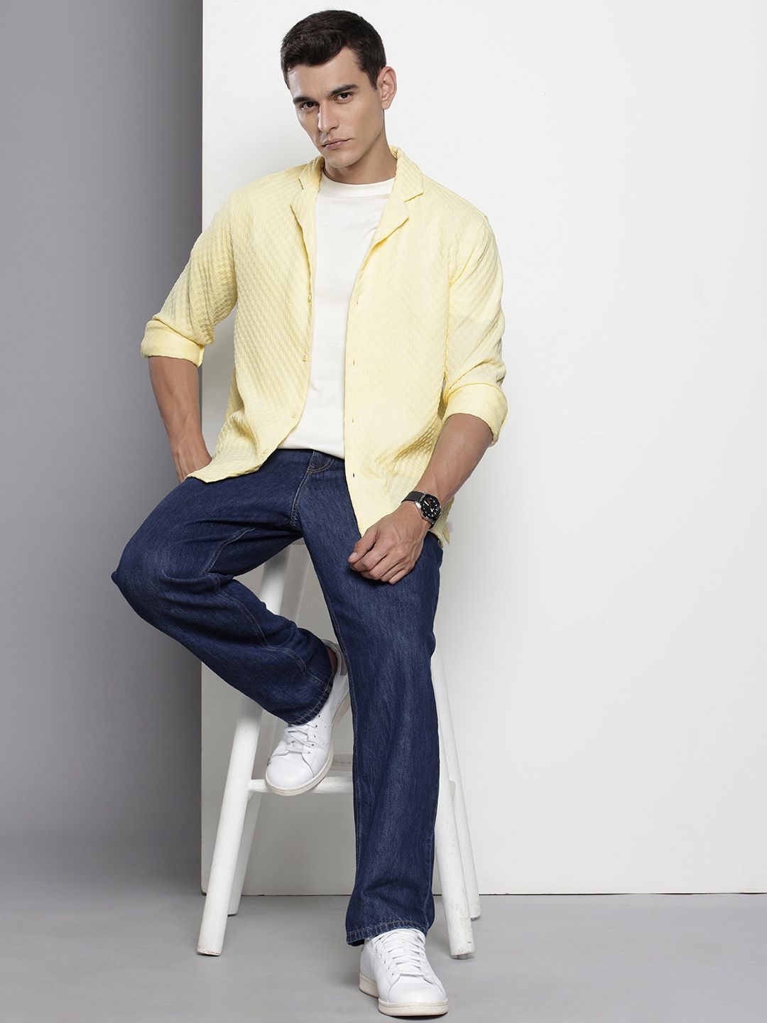 The Indian Garage Co Textured Drop-Shoulder Sleeves Relaxed Fit Casual Shirt