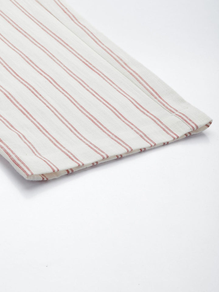 Mr Bowerbird Men Liberal Fit Striped Cotton Linen Pleated Trousers