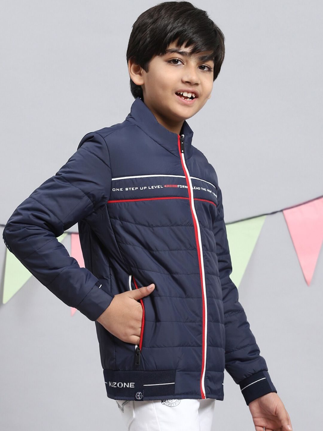 Monte Carlo Boys Striped Lightweight Padded Jacket With Zip Detail