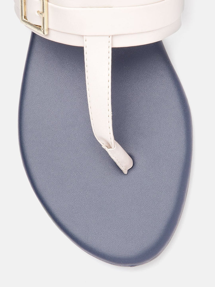 DressBerry Women Solid T-Strap Flats with Buckle Detail
