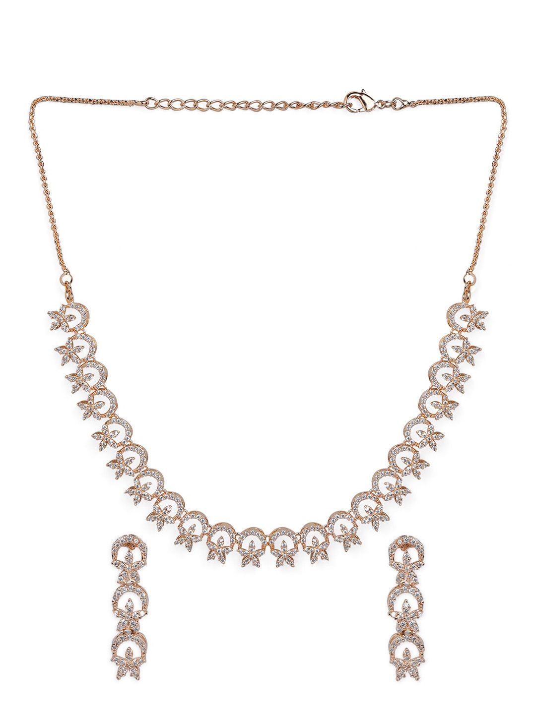 Rubans Rose Gold-Toned White CZ-Studded Handcrafted Jewellery Set