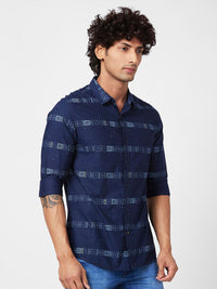 SPYKAR Men Slim Fit Horizontal Striped Cotton Poplin Casual Shirt
