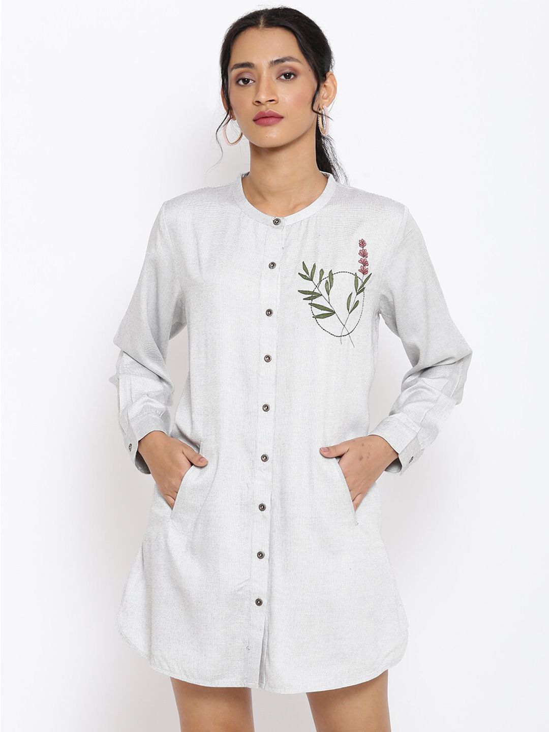W Women Grey & Green Viscose Rayon Tunic