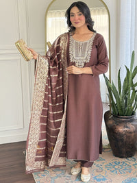 KALINI Ethnic Motifs Yoke Design Pure Silk Straight Kurta With Trousers & Dupatta