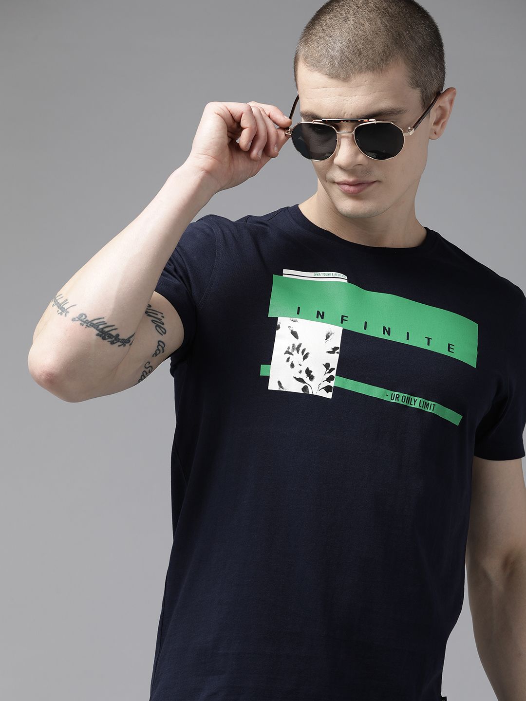 SPYKAR Typography Printed Slim Fit Pure Cotton T-shirt