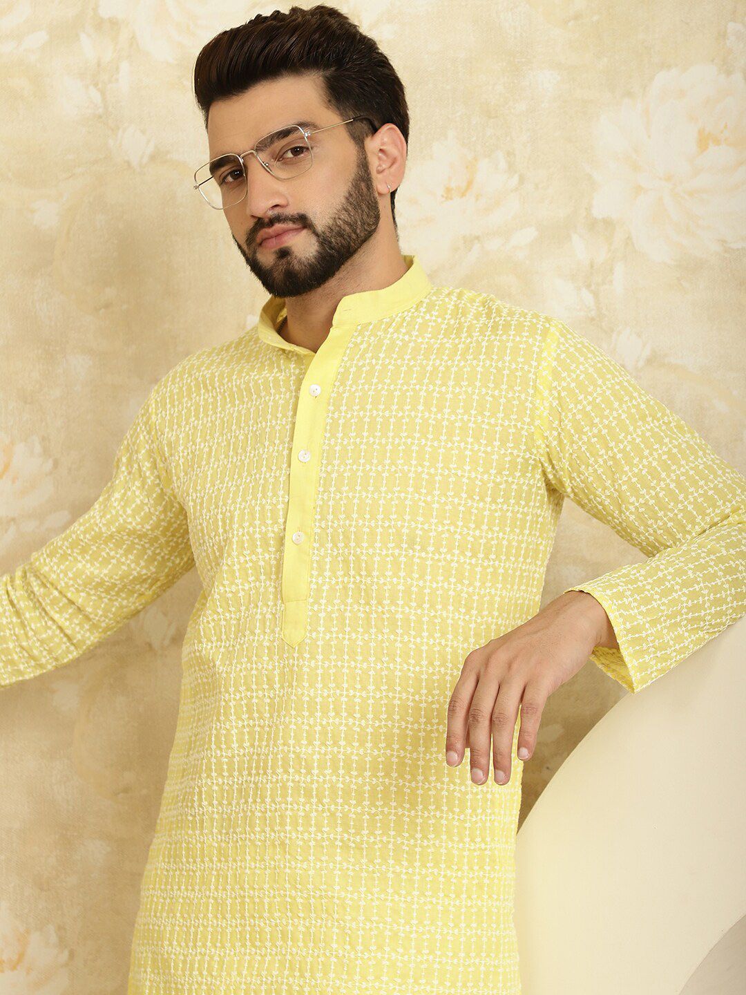 SOJANYA Ethnic Motifs Embroidered Sequinned Pure Cotton Kurta with Pyjamas