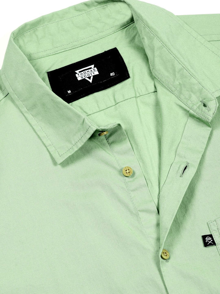 Thomas Scott Men Classic Slim Fit Spread Collar Solid Cotton Casual Shirt
