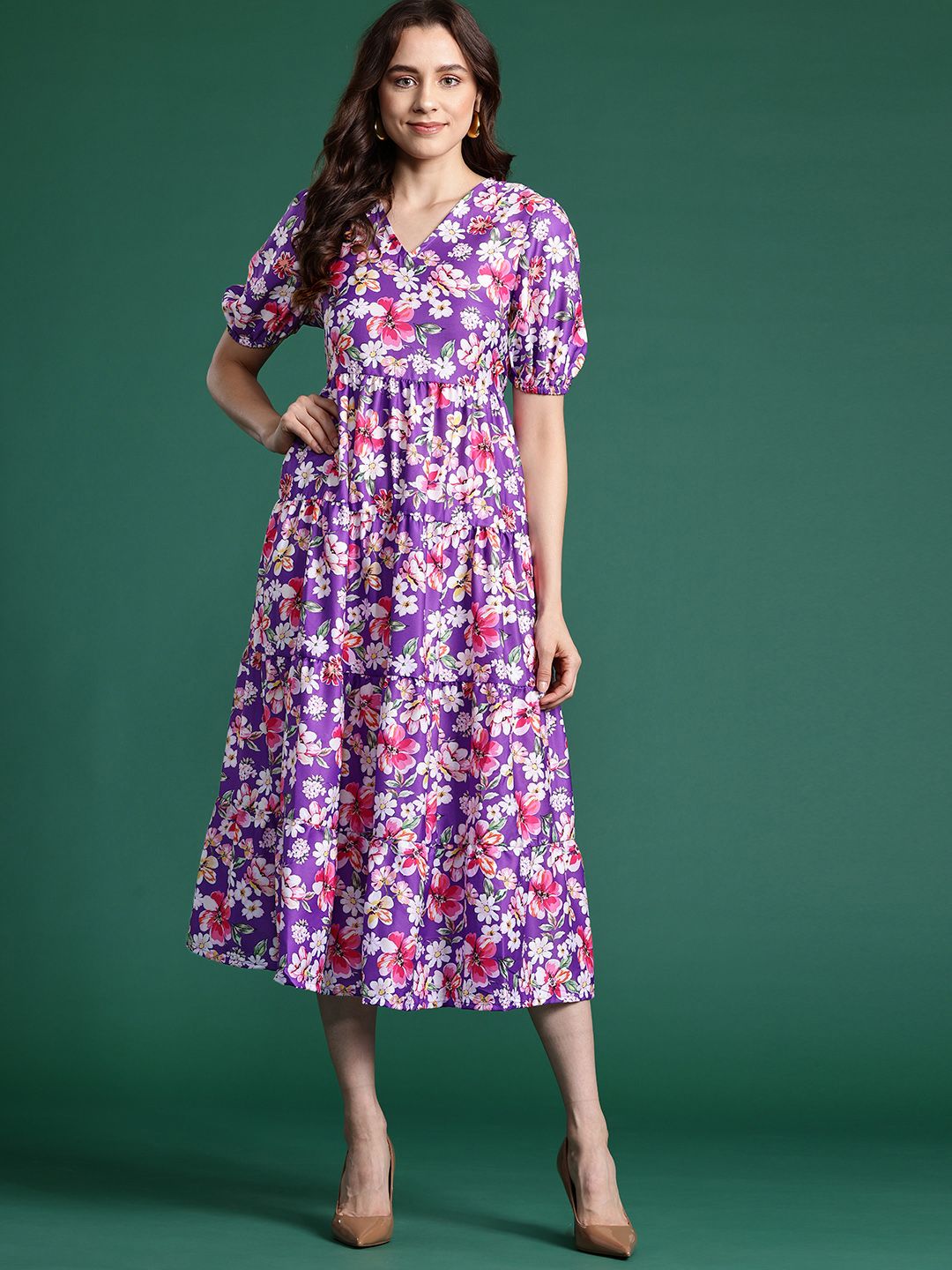 DressBerry Floral Printed Fit & Flare Midi Dress