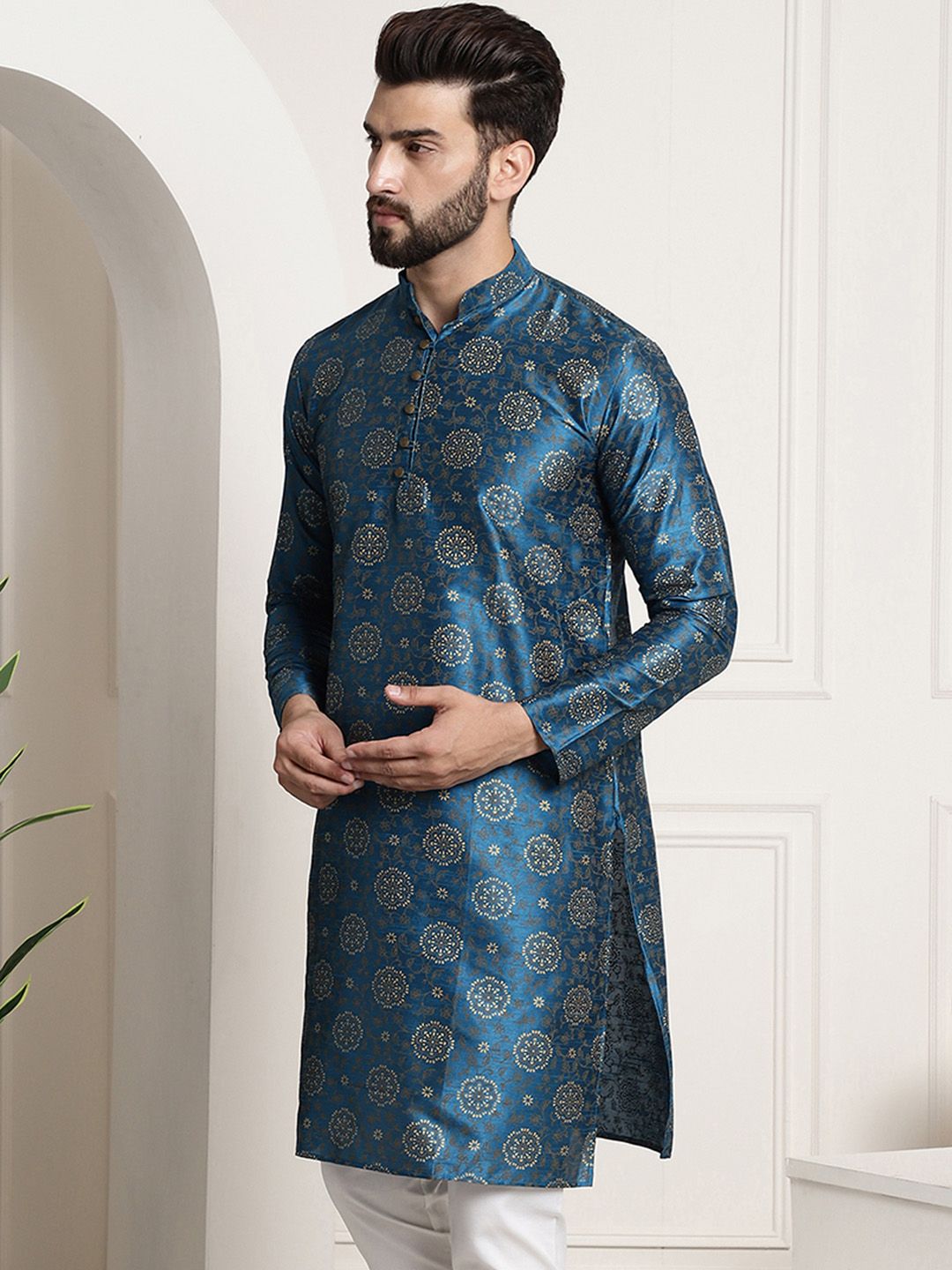 SOJANYA Kurta Lurus Kolar Mandarin Bercetak Bunga