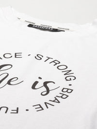 SASSAFRAS Women White Typography Printed Cotton T-shirt