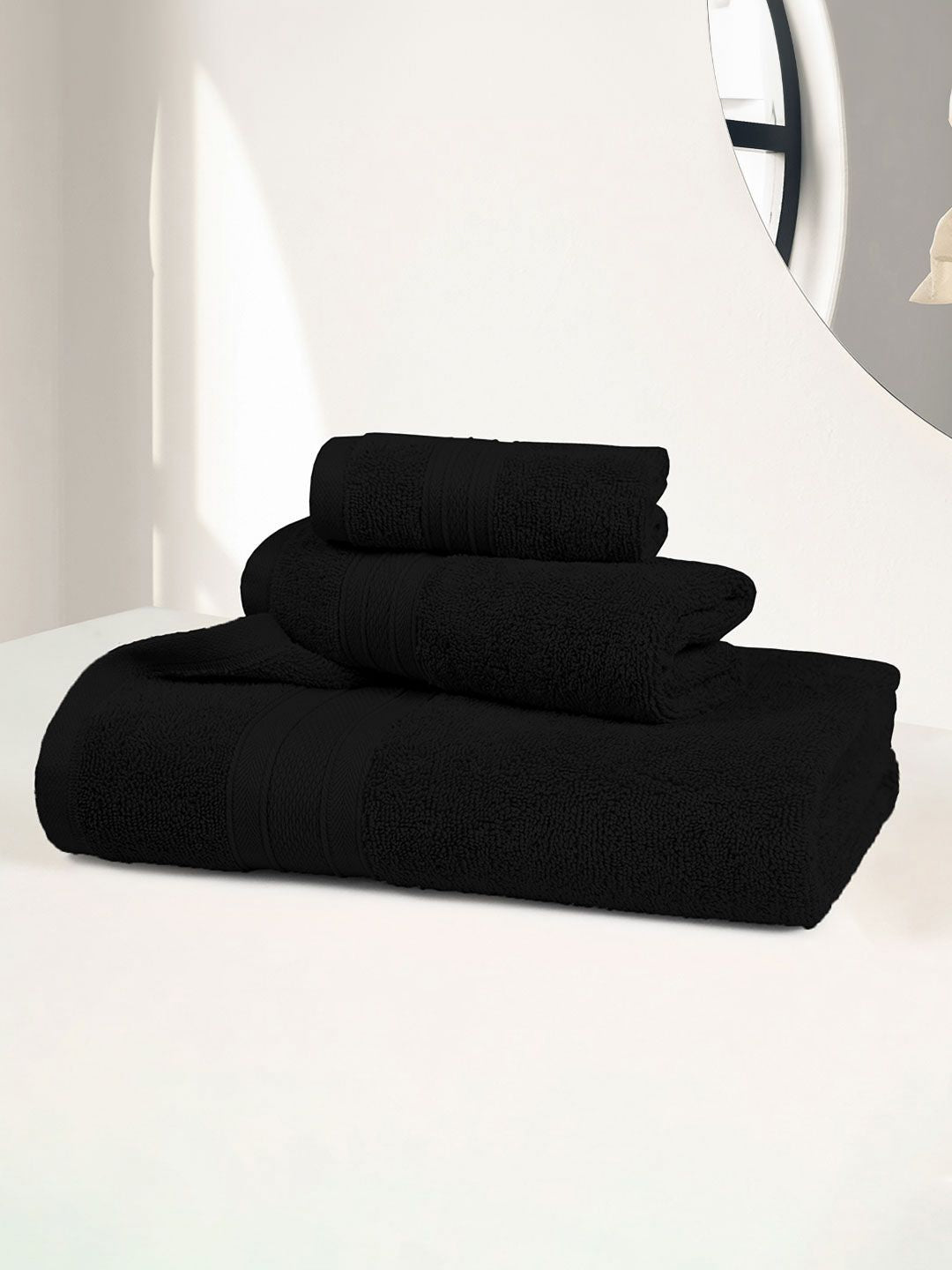 MYTRIDENT Black 3 Pieces Pure Cotton 500 GSM Towel Set