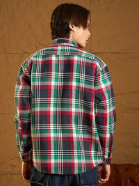 DENNISON Men Double Pocket Drop Shoulder Oversized Cotton Checked Shacket