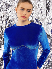 STREET 9 Blue Embellished Velvet Sheath Dress