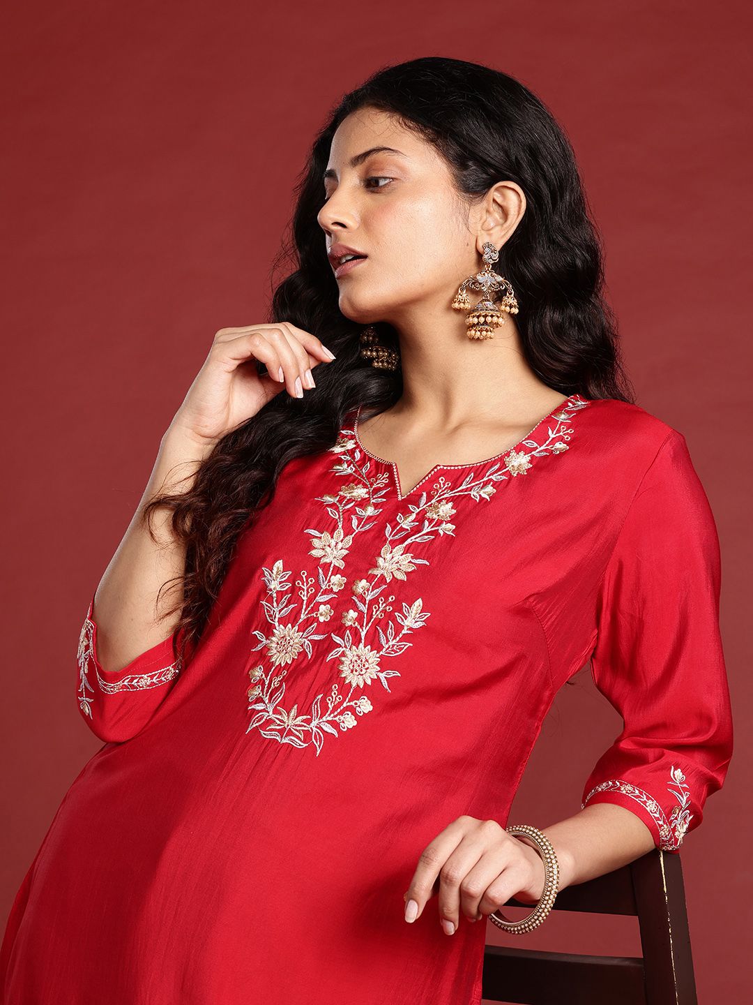 Anouk Women Floral Yoke Design Straight Kurta