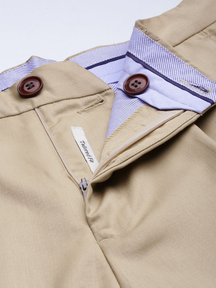 Mr Bowerbird Men Khaki Tailored Fit Pleated Trousers