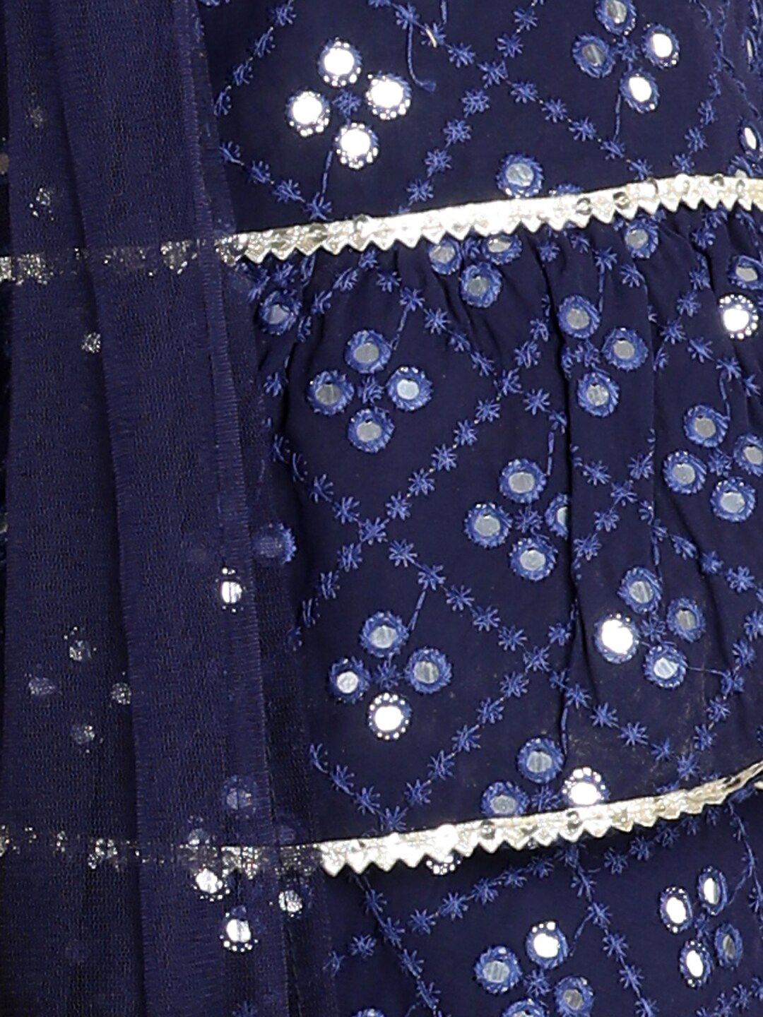 Cutiekins Girls Embellished Mirror Work Ready to Wear Lehenga & Blouse With Dupatta