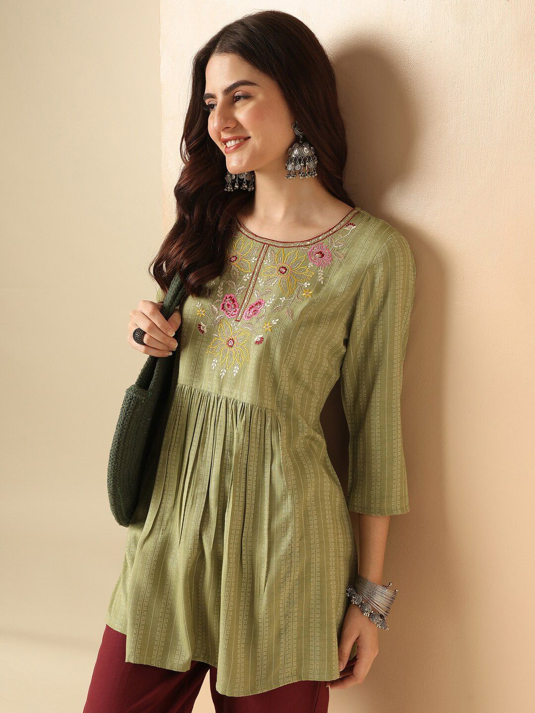 Anouk Round Neck Embroidered Top