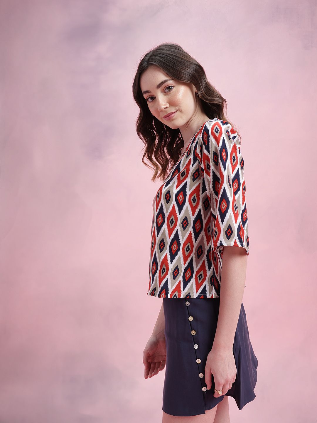 DressBerry Ikat Print Flared Sleeve Top