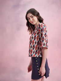 DressBerry Ikat Print Flared Sleeve Top