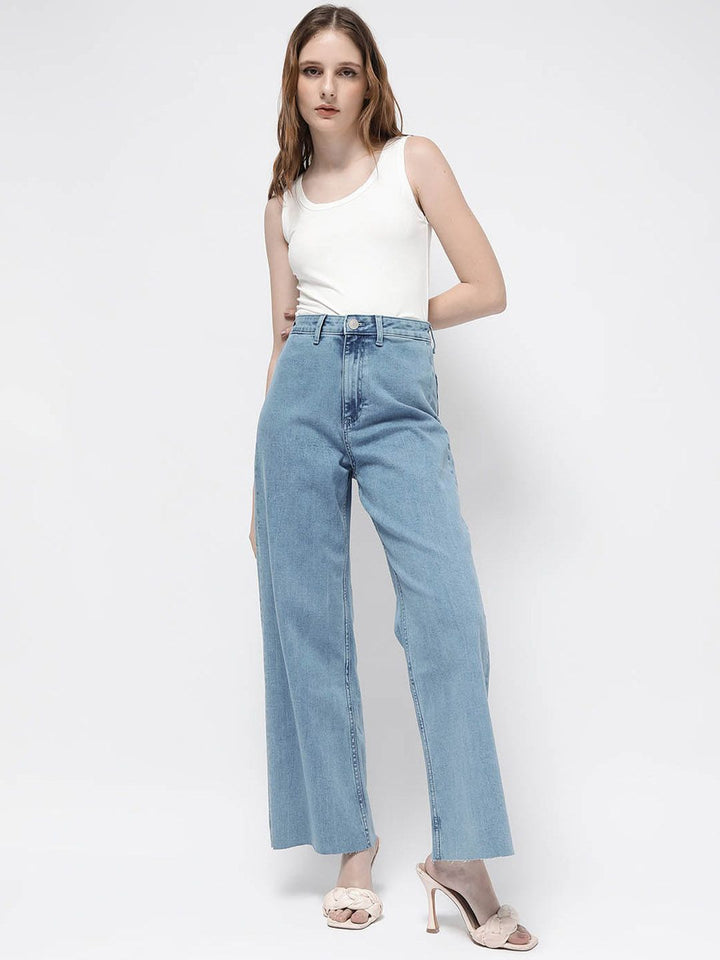 RAREISM Women Comfort Wide Leg High-Rise Clean Look Cotton Jeans