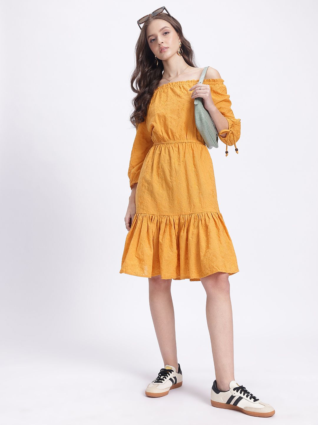 DressBerry Sunny Blooms Embroidered A-Line Midi Dress