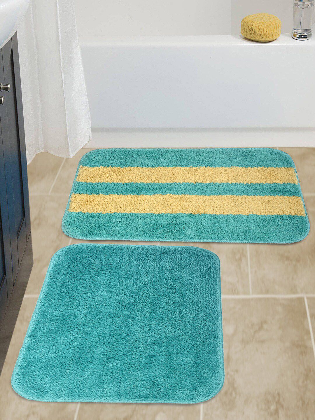 HOSTA HOMES Pack of 2 Multicoloured Microfibre Antiskid Door Mat