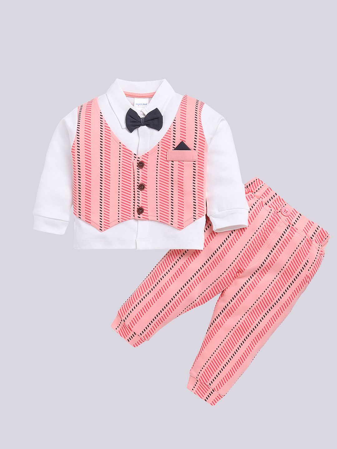 Moms Love Infant Boys Printed Pure Cotton Shirt with Joggers