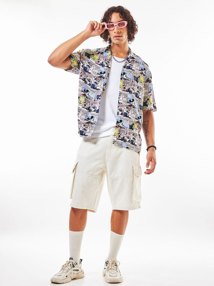 Bewakoof Mickey Mouse Graphic Printed Cuban Collar Oversized Shirt