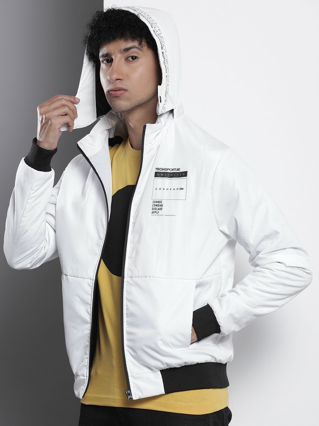 The Indian Garage Co Men Zip-Front Bomber Jacket with Detachable Hood