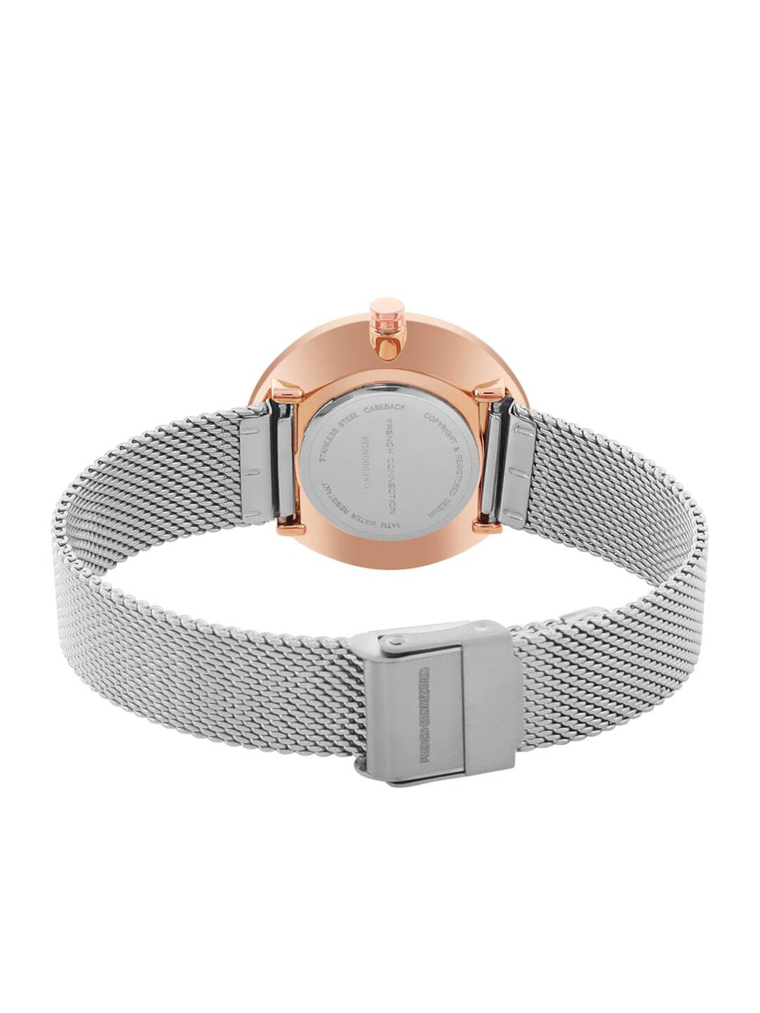 French Connection Women Grey Embellished Dial & Grey Stainless Steel Bracelet Style Straps Analogue Watch