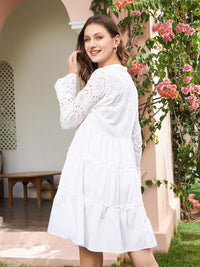 Athena White Schiffli Tiered A-Line Cotton Dress