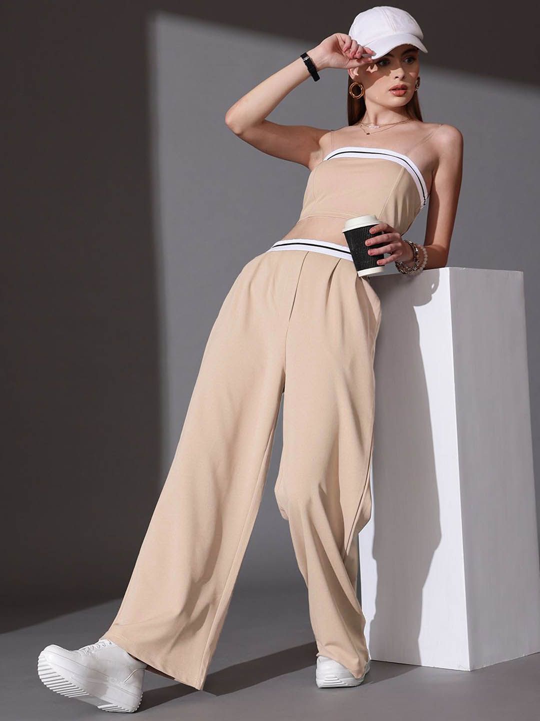 STREET 9 Solid Off Shoulder Top &Trousers Co-ord Set