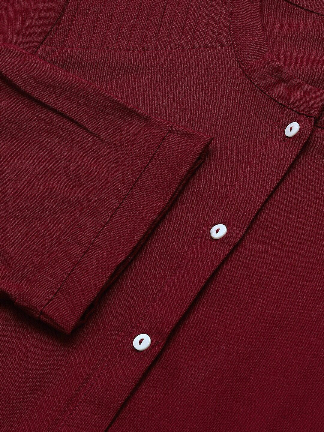 W Red Roll-Up Sleeves Pathani Kurta