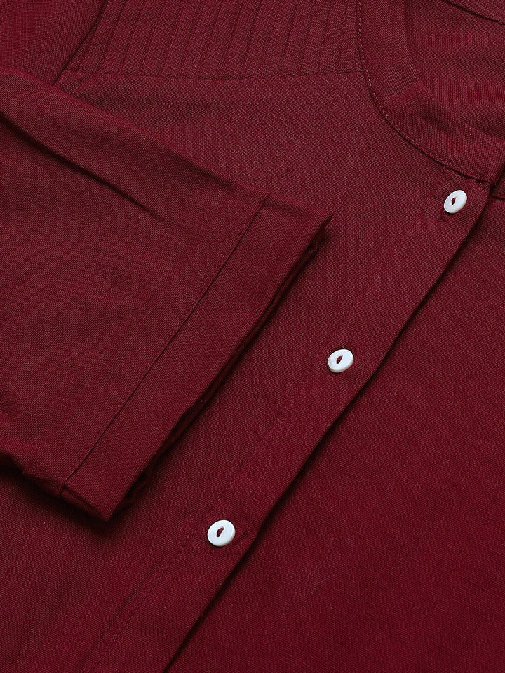 W Red Roll-Up Sleeves Pathani Kurta
