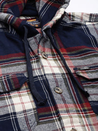 The Indian Garage Co Men Checkered Hooded Shirt with Double Flap Pockets