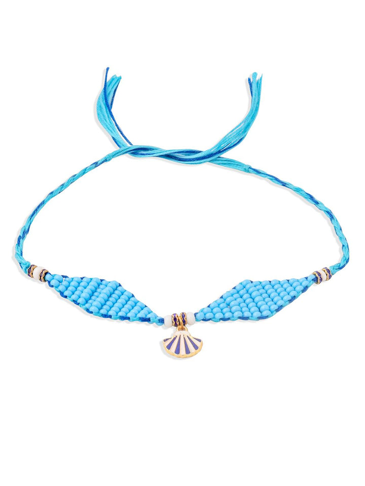NVR Unisex Blue Pearls Unique  Thread Rakhi With Roli Chawal