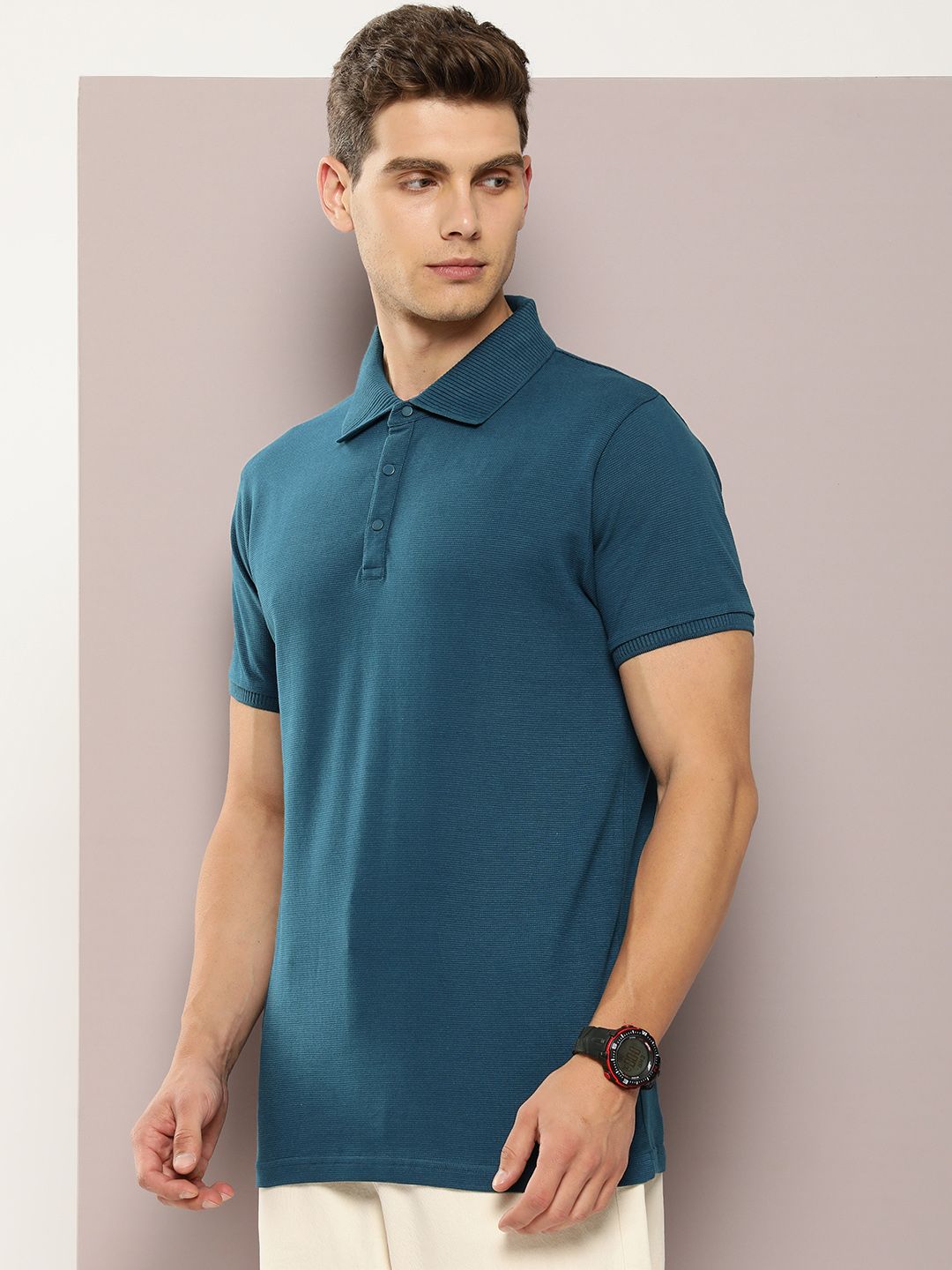 DILLINGER Men Polo Collar Honeycomb Structure T-shirt