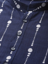 See Designs Men Navy Blue & White Printed Kurta with Pyjamas