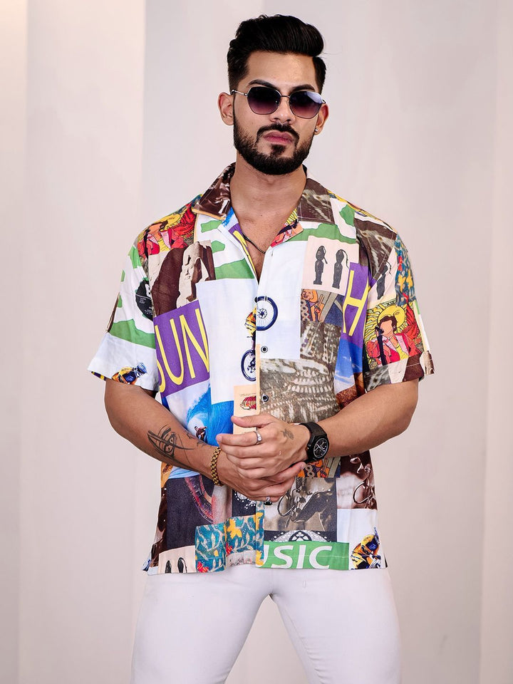 Baju Kasual Kolar Spread Bercetak Grafik Eszett