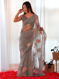 Saree mall Floral Embroidered Organza Sarees