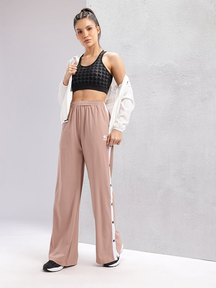 HRX by Hrithik Roshan Women Side Snap-Buttoned Stripe Flared Lifestyle Track Pants