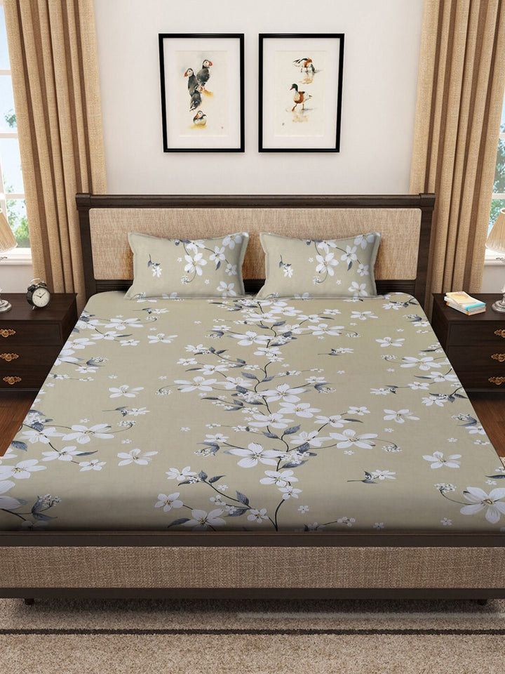 KLOTTHE Coklat Bunga Kapas Tulen 400 TC Cadar King Superfine dengan 2 Sarung Bantal-250 x 225 cm