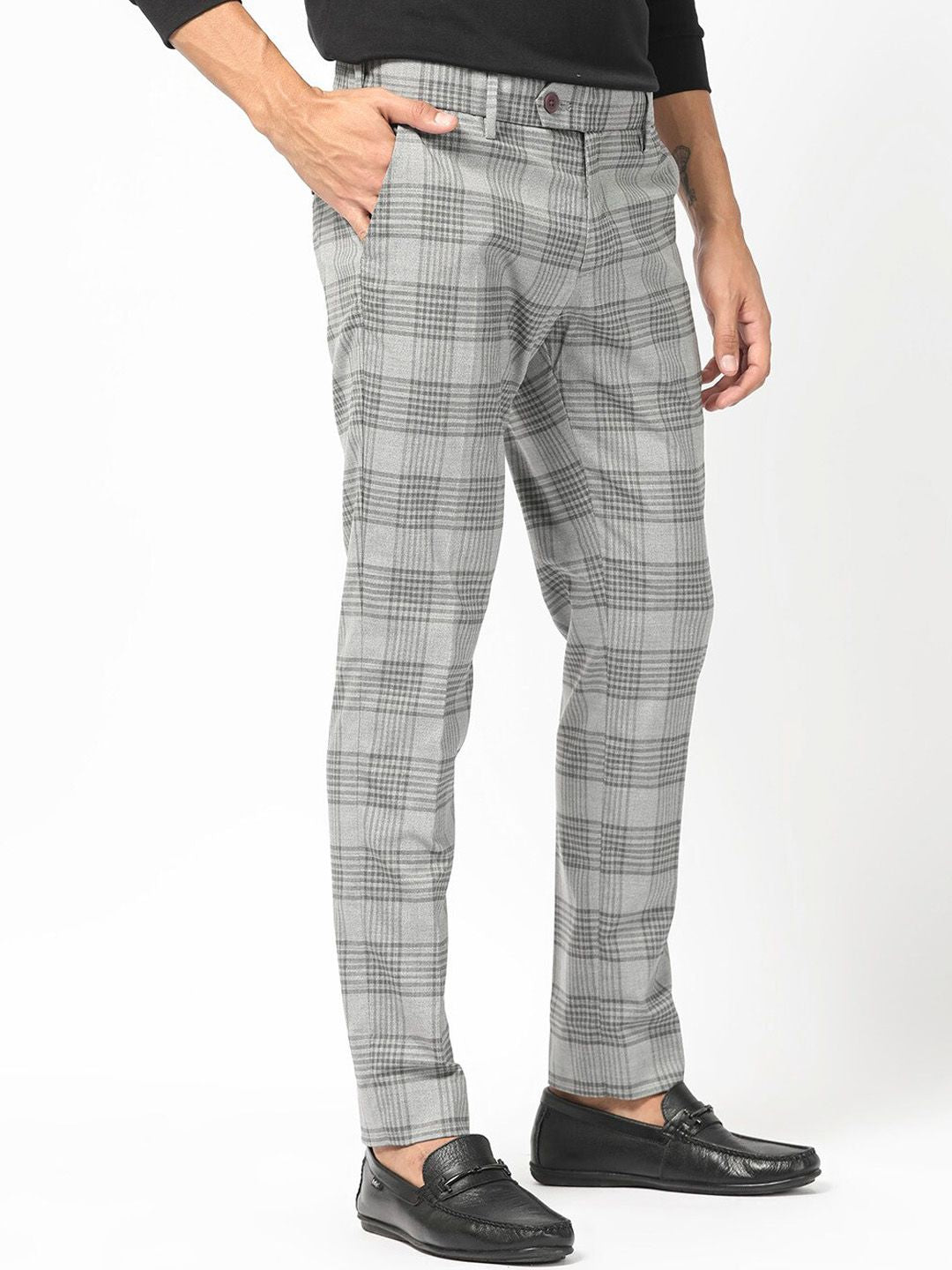 RARE RABBIT Men Rowe Mid-Rise Checked Slim Fit Trouser