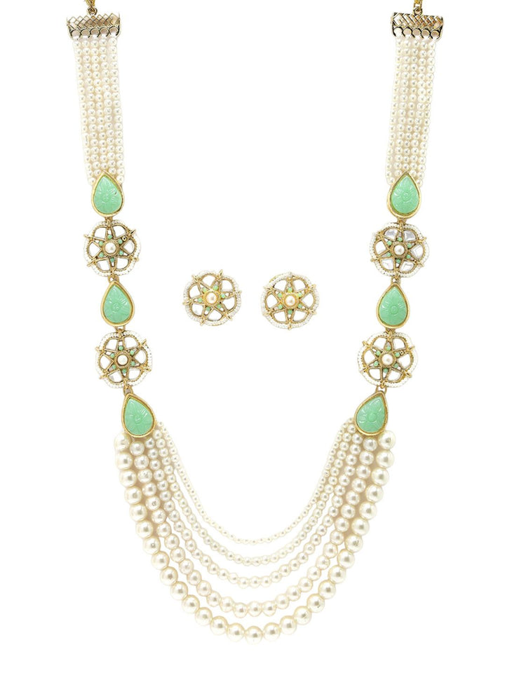 KARATCART Gold-Plated Beaded Kundan-Studded Jewellery Set