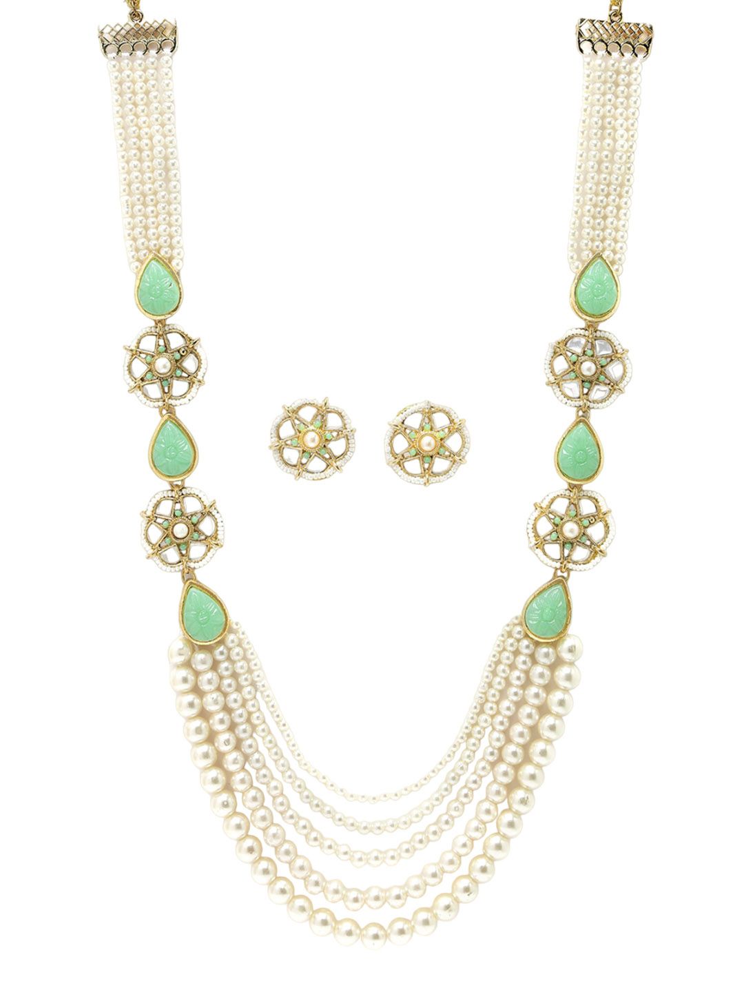 KARATCART Gold-Plated Beaded Kundan-Studded Jewellery Set