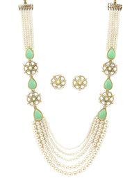 KARATCART Gold-Plated Beaded Kundan-Studded Jewellery Set